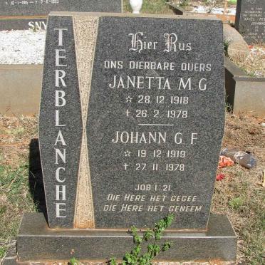 TERBLANCHE Johann G.F. 1919-1978 &amp; Janetta M.G. 1918-1978