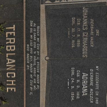 TERBLANCHE Johannes Gerhardus 1895-1956 &amp; Adriana 1912-1954