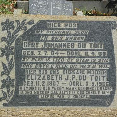 TOIT Elizabeth Johanna Petronella, du nee BOTES 1907-1966 :: DU TOIT Gert Johannes 1934-1960