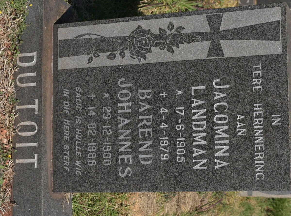 TOIT Barend Johannes, du 1900-1986 &amp; Jacomina LANDMAN 1905-1979