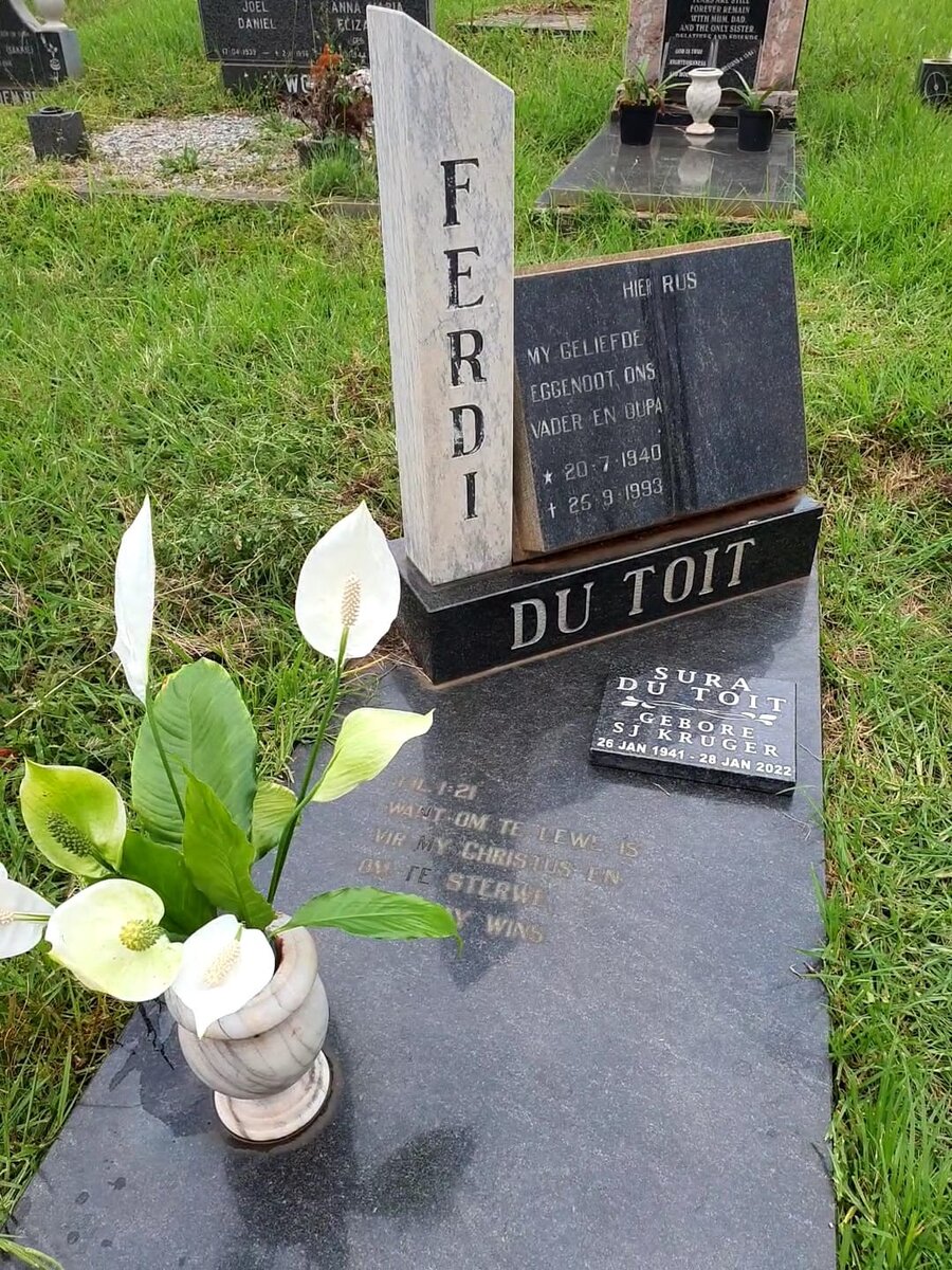 TOIT Ferdinand Adriaan, du 1940-1993 & Sussara Johanna KRUGER 1941-2022