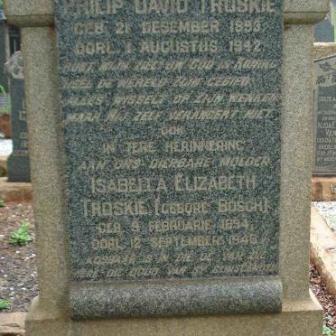 TROSKIE Philip David 1893-1942 &amp; Isabella Elizabeth BOSCH 1894-1945