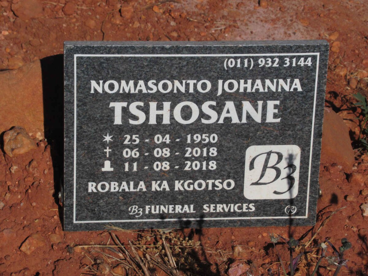 TSHOSANE Nomasonto Johanna 1950-2018