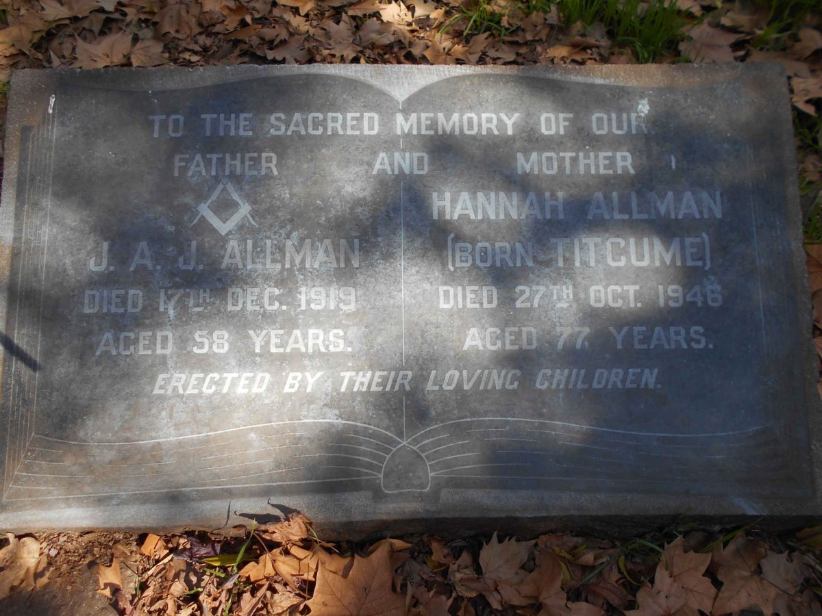 ALLMAN J.A.J. -1919 &amp; Hannah TITCUME -1946