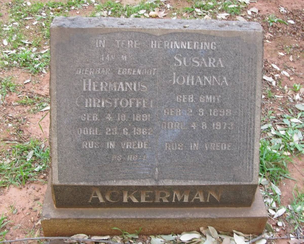 ACKERMAN Hermanus Christoffel 1891-1962 &amp; Susara Johanna SMIT 1898-1973