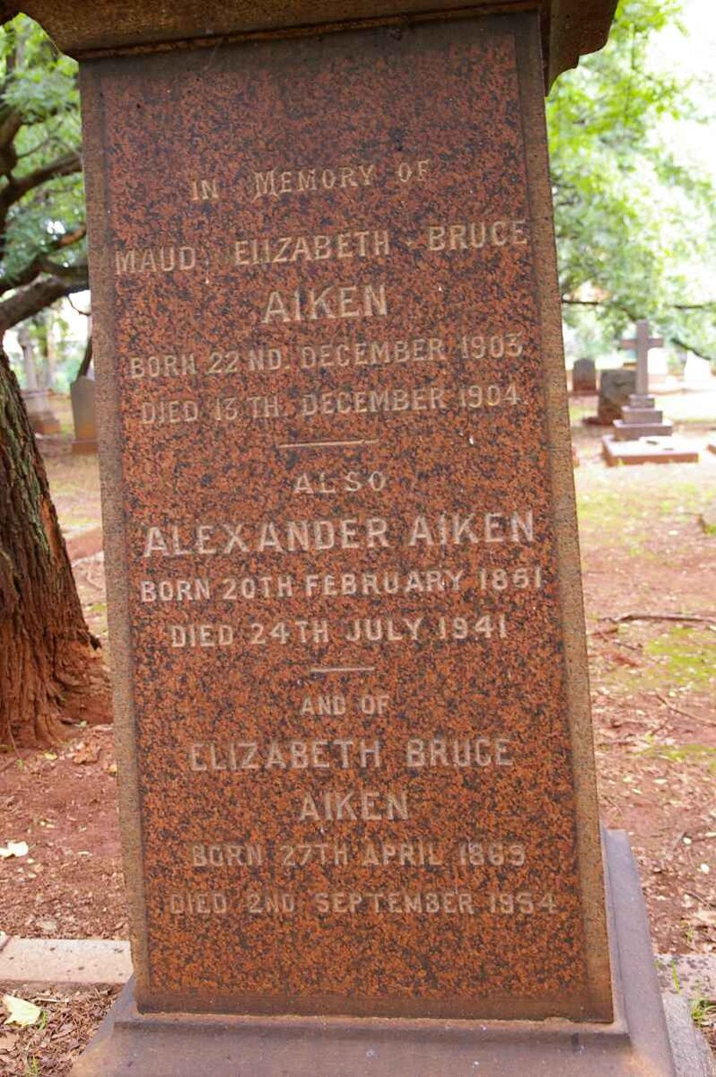 AIKEN Alexander 1861-1941 &amp; Maude Elizabeth Bruce 1865-1954 :: AIKEN Maud Elizabeth Bruce 1903-1904