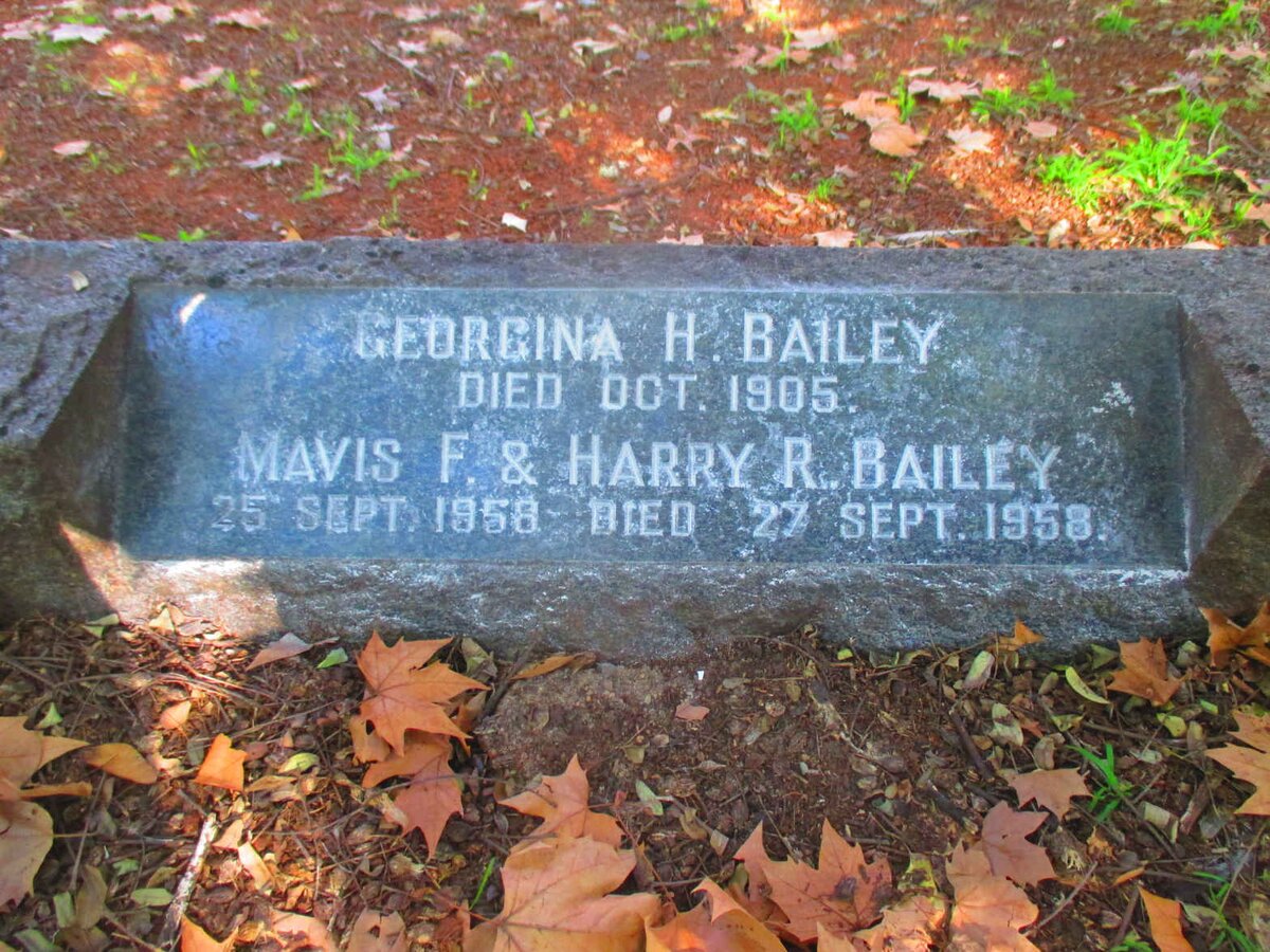 BAILEY Georgina H. -1905 :: BAILEY Harry R. -1958 :: BAILEY Mavis F. -1958 