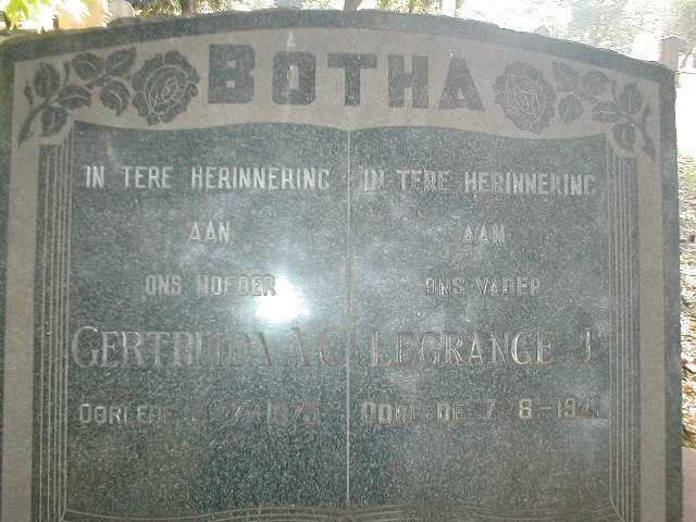 BOTHA Legrange J. 18?8-1941 &amp; Gerda A.C. -1875