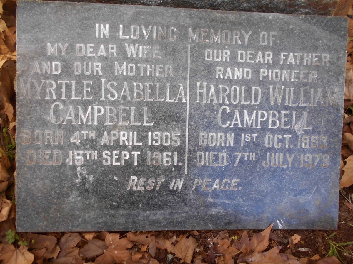 CAMPBELL Harold William 1893-1979 &amp; Myrtle Isabella 1905-1961