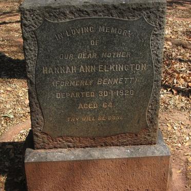 ELKINGTON Hannah Ann formerly BENNETT -1920