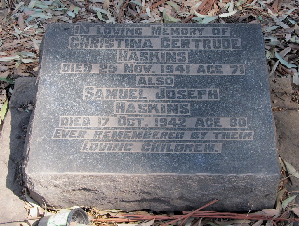 HASKINS Samuel Joseph -1942 &amp; Christina Gertrude -1941