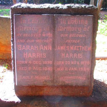 HARRIS James Matthew 1870-1954 & Sarah Ann 1870-1942
