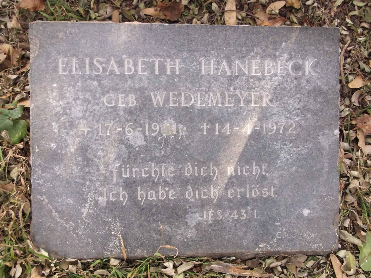 HANEBECK Elisabeth nee WEDEMEYER 1901-1972