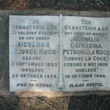 KOCK Nicholaas George 1853-1935 &amp; Cornelia Catherina LA COCK 1859-1949