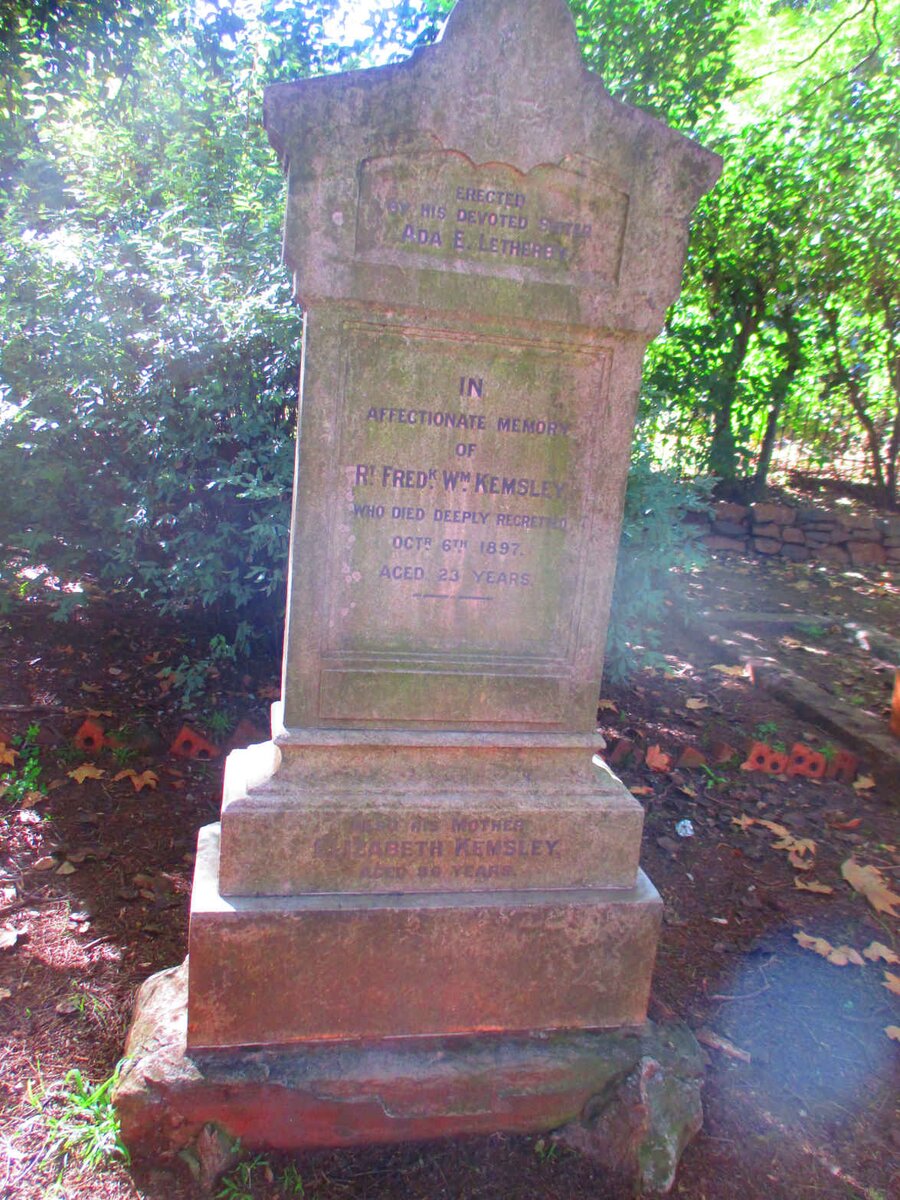 KEMSLEY Elizabeth :: KEMSLEY Rt. Fredk. Wm. -1897