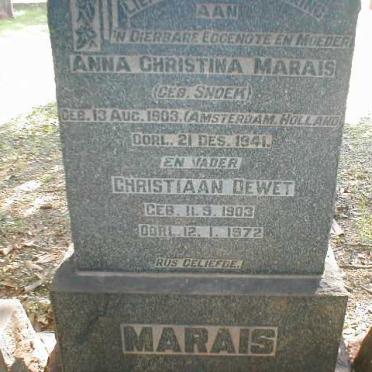 MARAIS Christiaan de Wet 1903-1972 &amp; Anna Christina SNOEK 1903-1941