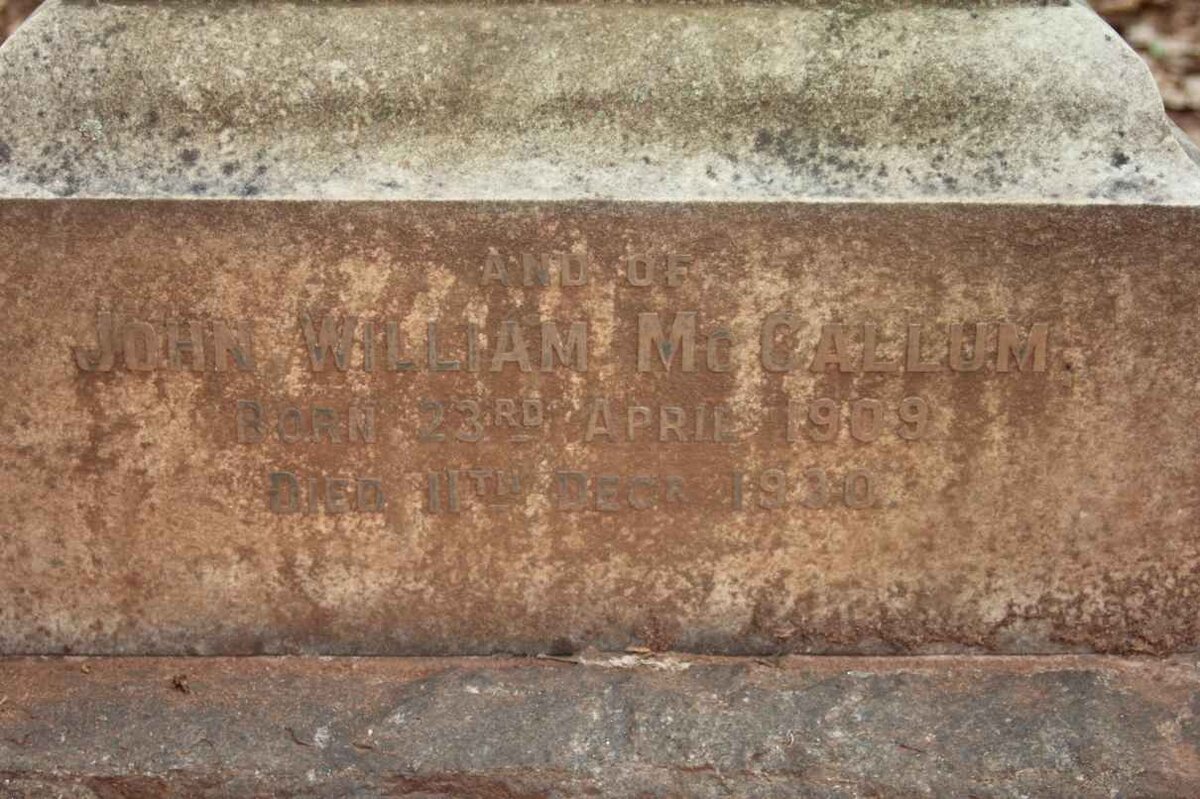 McCALLUM John William 1909-1930