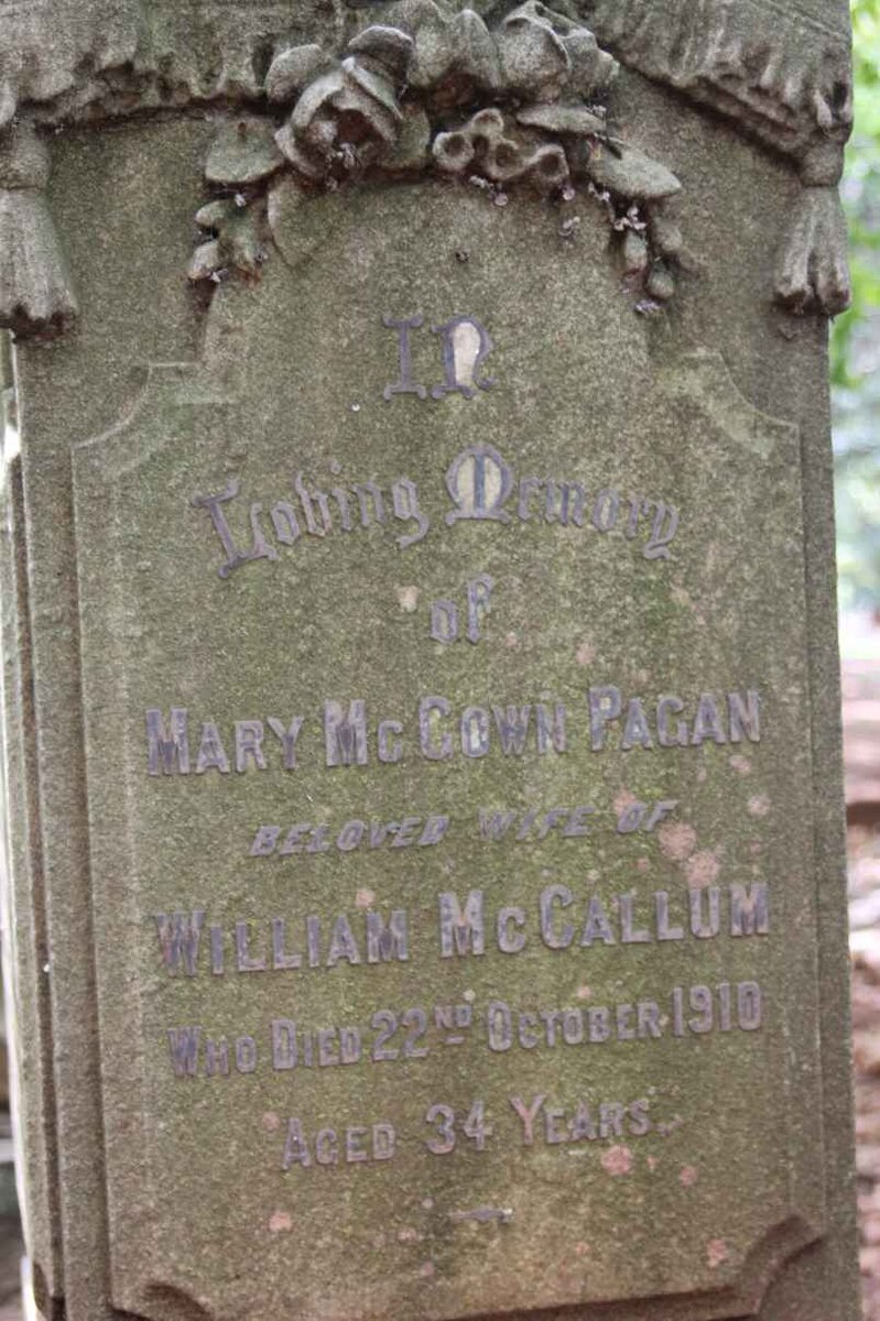 McCALLUM Mary McGown Pagan -1910