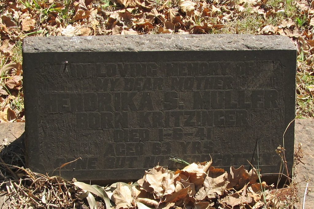 MULLER Hendrika S. nee KRITZINGER -1941