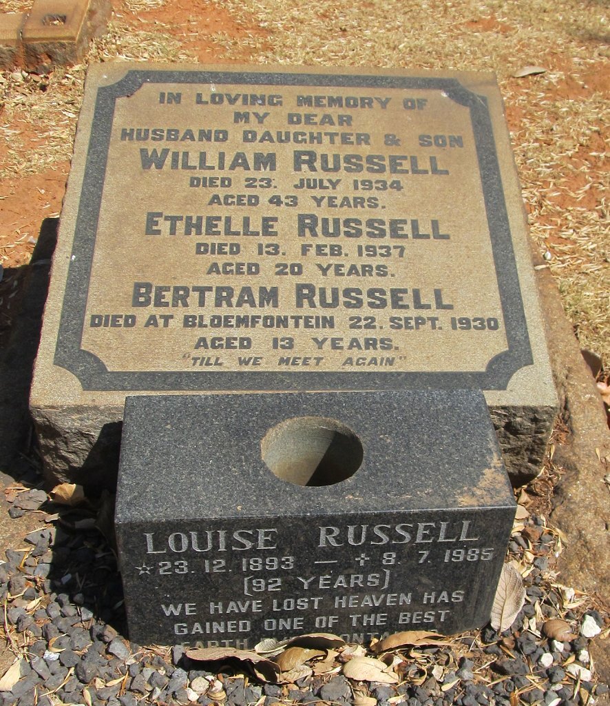 RUSSELL William -1934 &amp; Louise 1893-1985 :: RUSSELL Ethelle -1937 :: RUSSELL Bertram -1930