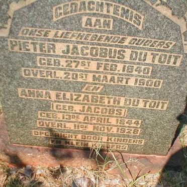 TOIT Pieter Jacobus, du 1840-1900 &amp; Anna Elizabeth JACOBS 1844-1928
