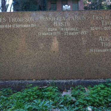 THOMPSON James 1834-1914 :: HASTIE Henrietta Parkin nee TROBRIDGE 1876-1937