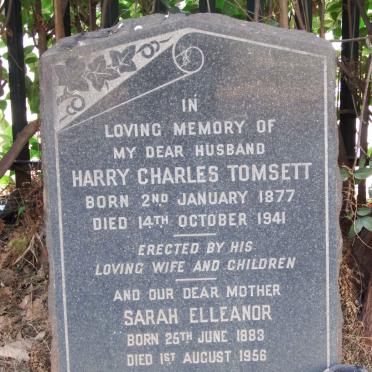 TOMSETT Harry Charles 1877-1941 &amp; Sarah Elleanor 1883-1956
