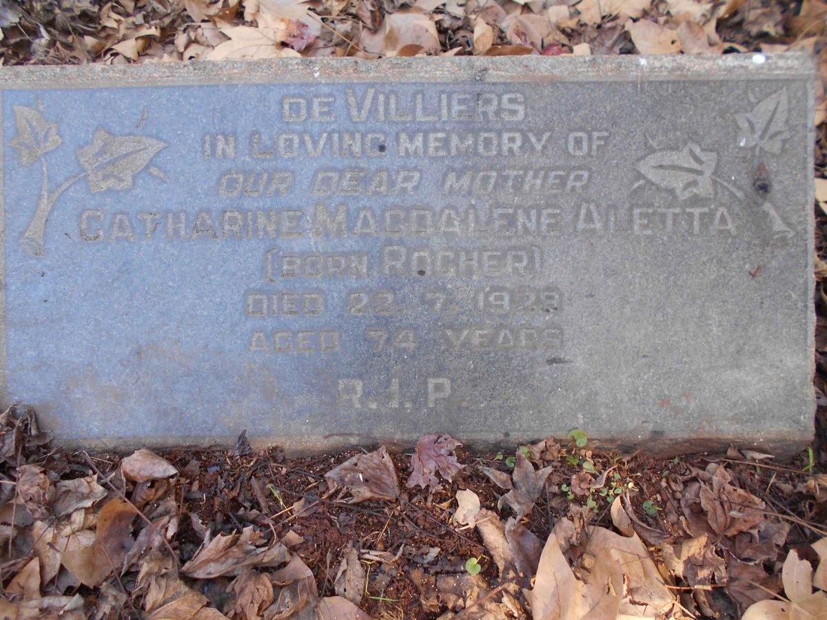 VILLIERS Catharine Magdalene Aletta, de nee ROCHER -1929