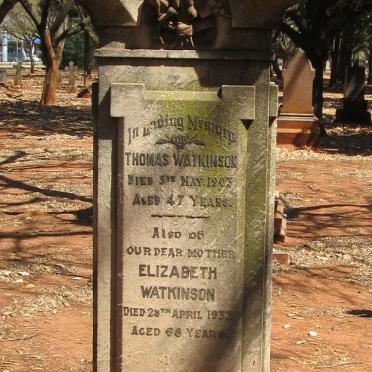 WATKINSON Thomas -1903 &amp; Elizabeth -1933