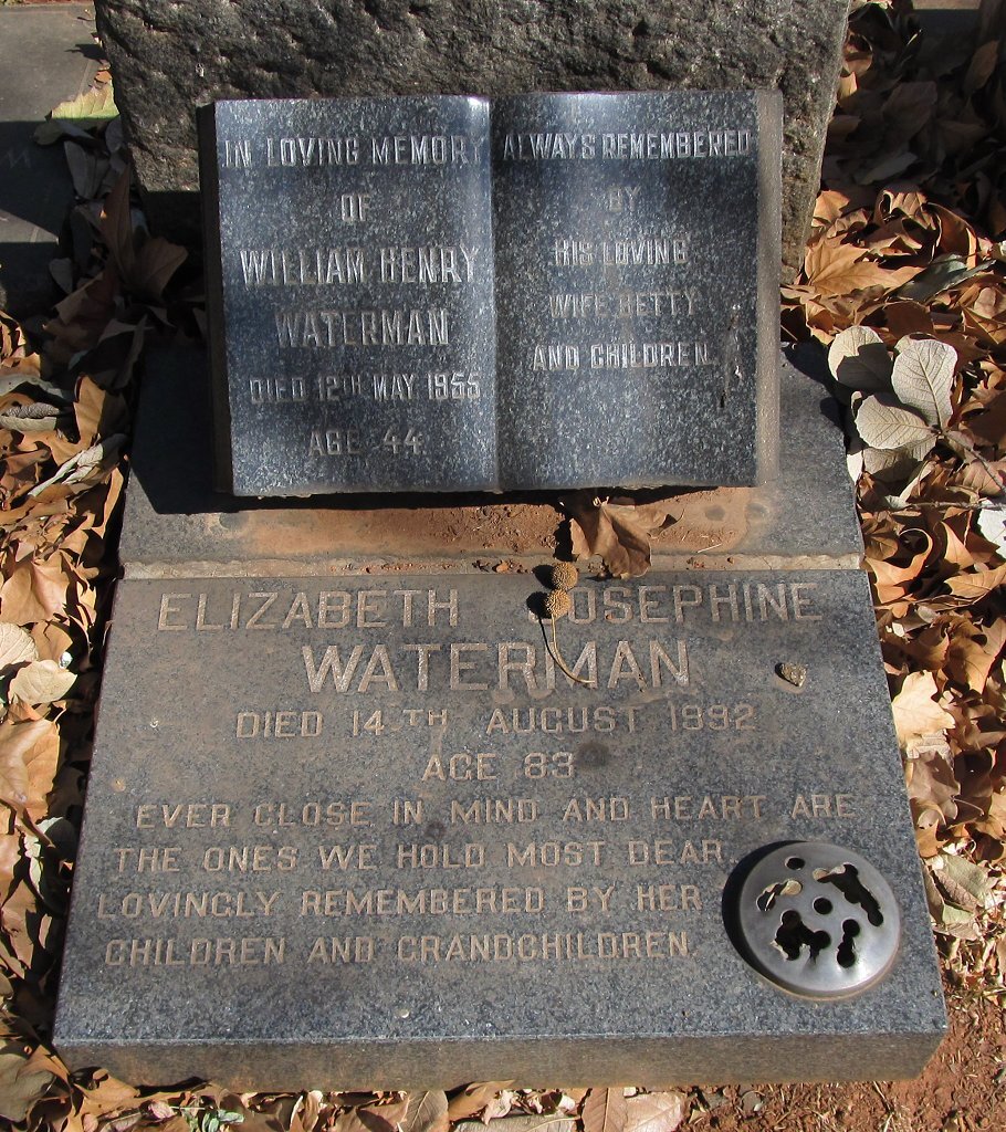 WATERMAN William Henry -1955 &amp; Elizabeth Josephine -1992