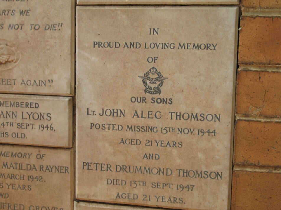 THOMSON John Alec -1944 :: THOMSON Peter Drummond -1947 :: LYONS Ann -1946 :: RAYNER Matilda -1942