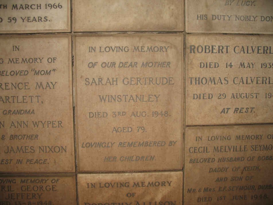 WINSTANLEY Sarah Gertrude -1948 :: CALVERLEY Robert -1939 :: CALVERLEY Thomas