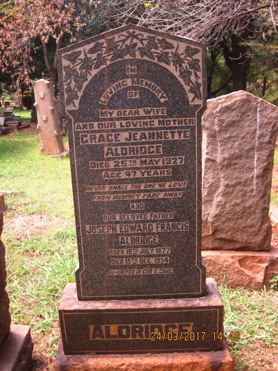 ALDRIDGE Joseph Edward Francis 1877-1954 &amp; Grace Jeannette -1927
