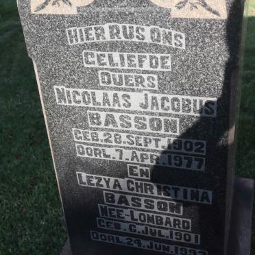 BASSON Nicolaas Jacobus 1902-1977 &amp; Lezya Christina LOMBARD 1901-1992