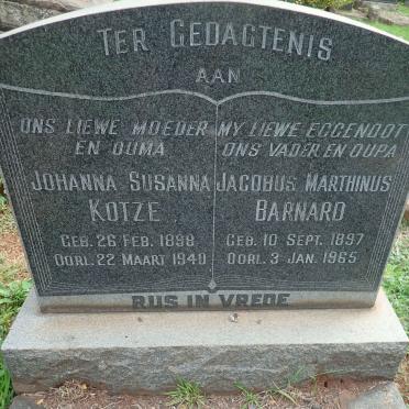 BARNARD Jacobus Marthinus 1897-1965 &amp; Johanna Susanna KOTZE 1898-1940