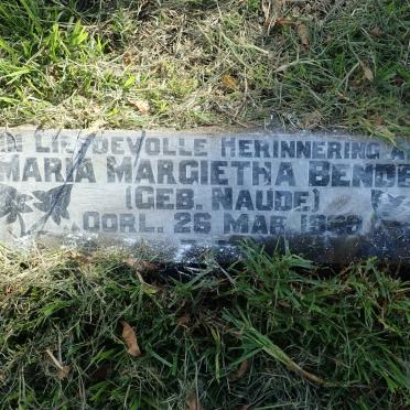 BENDER Maria Margietha nee NAUDE -1939