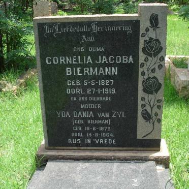 BIERMANN Cornelia Jacoba 1827-1919 :: VAN ZYL Yda Dania nee BIERMAN 1872-1964