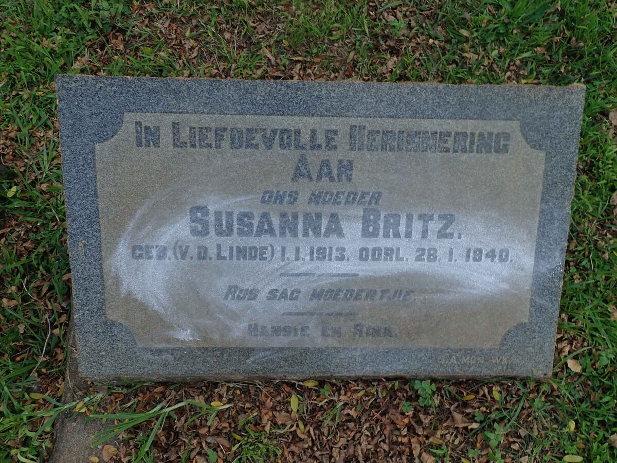 BRITZ Susanna nee V.D. LINDE 1913-1940