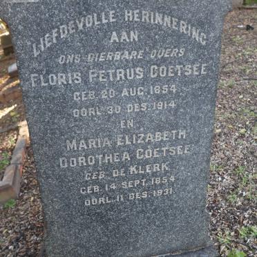COETSEE Floris Petrus 1854-1914 &amp; Maria Elizabeth Dorothea de KLERK 1854-1931