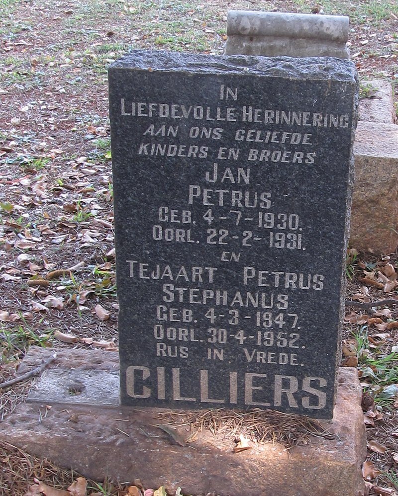 CILLIERS Jan Petrus 1930-1931 :: CILLIERS Tejaart Petrus Stephanus 1947-1952
