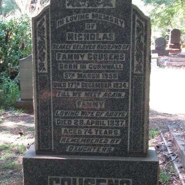 COUSENS Nicholas 1856-1934 &amp; Fanny -1937