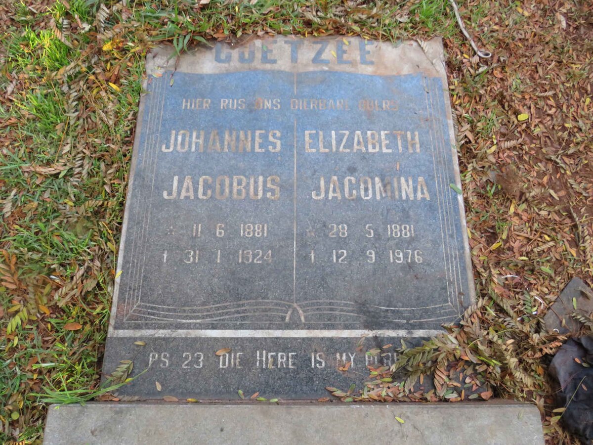 COETZEE Johannes Jacobus 1881-1924 &amp; Elizabeth Jacomina 1881-1976