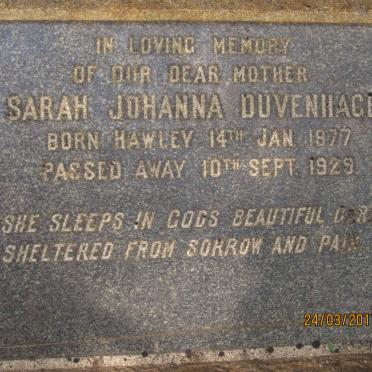 DUVENHAGE Sarah Johanna nee HAWLEY 1877-1929