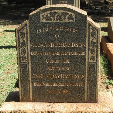DAVIDSON Alexander 1862-1916 &amp; Annie Gray -1895-1932