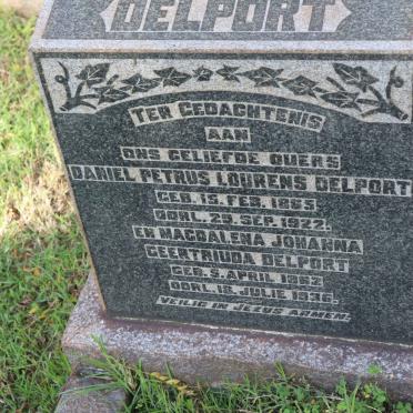 DELPORT Daniel Petrus Lourens 1865-1922 &amp; Magdalena Johanna Geertriuda 1862-1936