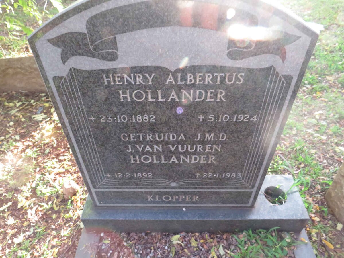 HOLLANDER Henry Albertus 1882-1924 &amp; Gertruida Johanna Magdalena Dorothea J.VAN VUUREN 1892-1983
