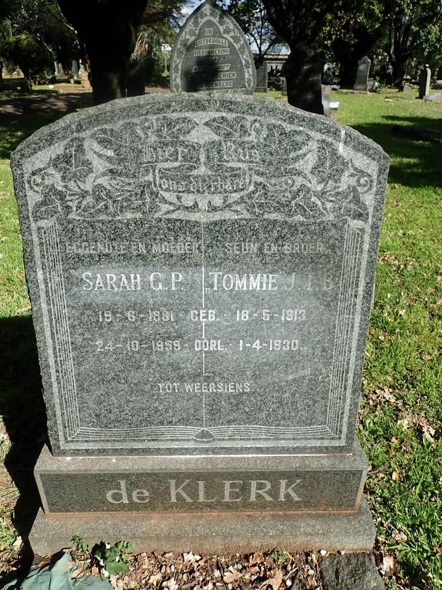 KLERK Sarah G.P., de 1881-1959 :: DE  KLERK J.T.B. 1913-1930