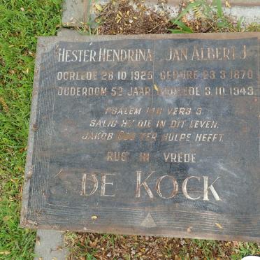 KOCK Jan Albert J., de 1870-1943 &amp; Hester Hendrina -1925