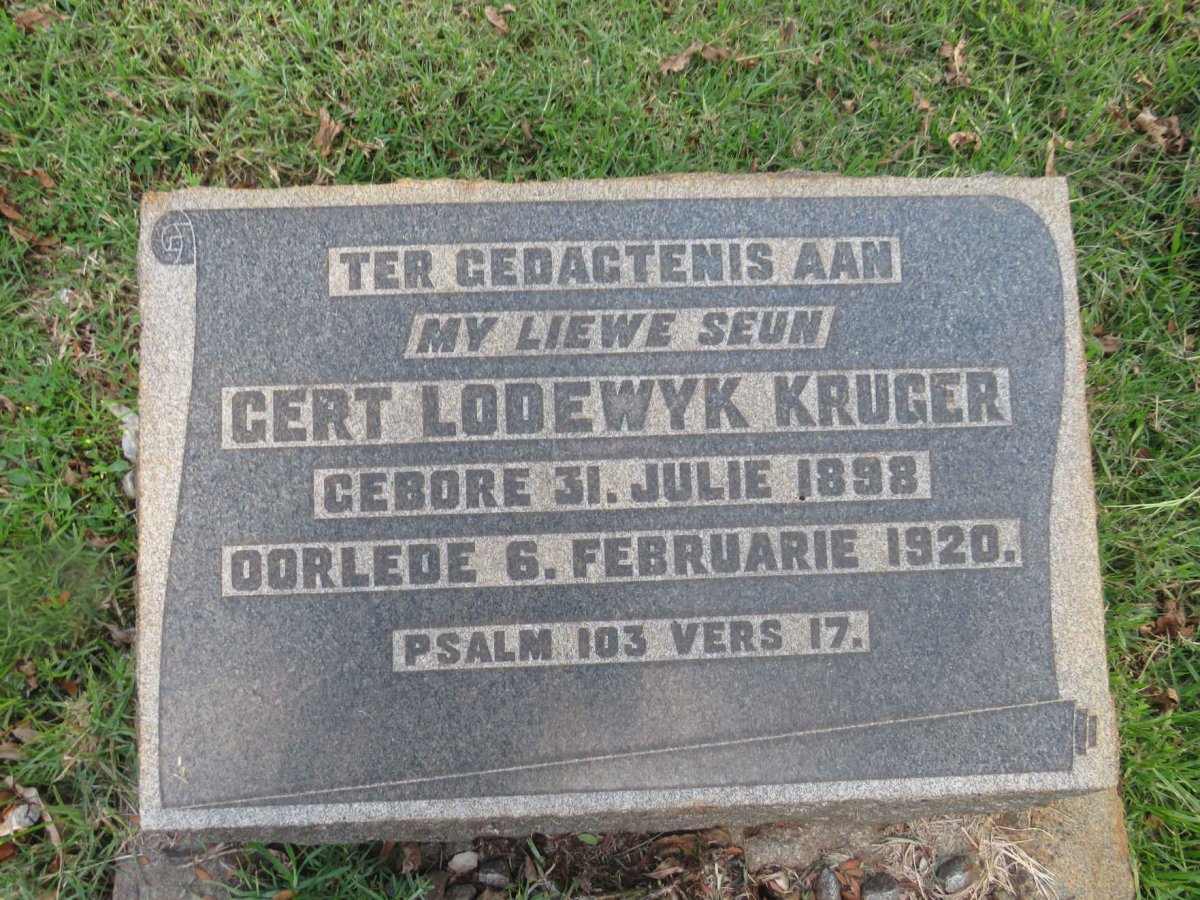 KRUGER Gert Lodewyk 1898-1920