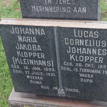 KLOPPER Lucas Cornelius Johannes 1887-1955 &amp; Johanna Maria Jakoba KLEINHANS 1893-1931
